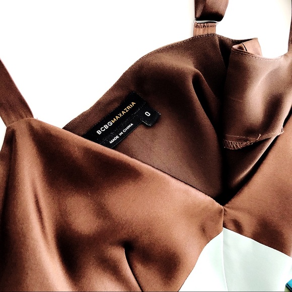 BCBG silk color block adjustable strap slip dress with belt - Picture 3 of 7